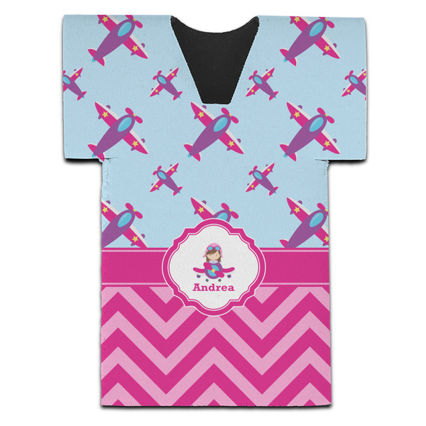 Custom Airplane Theme - for Girls Jersey Bottle Cooler (Personalized)