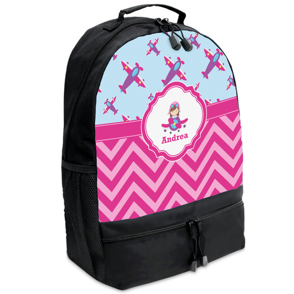 Custom Airplane Theme - for Girls Backpacks - Black (Personalized)