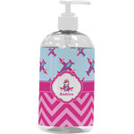 Airplane Theme - for Girls Plastic Soap / Lotion Dispenser (16 oz - Large - White) (Personalized)