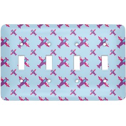 Airplane Theme - for Girls Light Switch Cover (4 Toggle Plate)