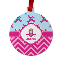 Airplane Theme - for Girls Metal Ball Ornament - Double Sided w/ Name or Text