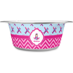 Airplane Theme - for Girls Stainless Steel Dog Bowl - Large (Personalized)