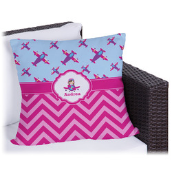 Airplane Theme - for Girls Outdoor Pillow - 16" (Personalized)