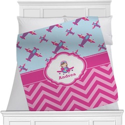 Airplane Theme - for Girls Minky Blanket - Twin / Full - 80"x60" - Single Sided (Personalized)