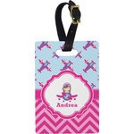 Airplane Theme - for Girls Plastic Luggage Tag - Rectangular w/ Name or Text