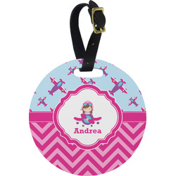 Airplane Theme - for Girls Plastic Luggage Tag - Round (Personalized)
