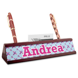 Airplane Theme - for Girls Red Mahogany Nameplate with Business Card Holder (Personalized)