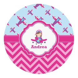 Airplane Theme - for Girls Round Decal - XLarge (Personalized)