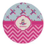 Airplane Theme - for Girls Round Linen Placemat (Personalized)