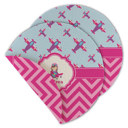 Airplane Theme - for Girls Round Linen Placemat - Double Sided - Set of 4 (Personalized)