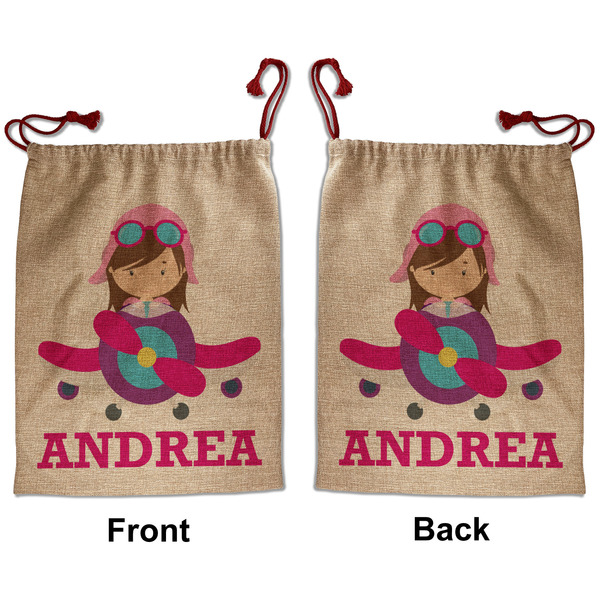 Custom Airplane Theme - for Girls Santa Sack - Front & Back