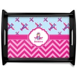 Airplane Theme - for Girls Black Wooden Tray - Large (Personalized)