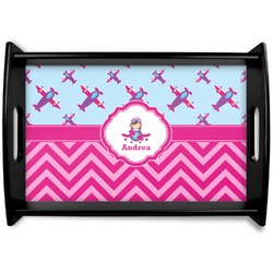 Airplane Theme - for Girls Black Wooden Tray - Small (Personalized)