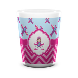 Airplane Theme - for Girls Ceramic Shot Glass - 1.5 oz - White - Single (Personalized)