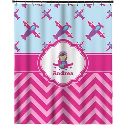 Airplane Theme - for Girls Extra Long Shower Curtain - 70"x84" (Personalized)