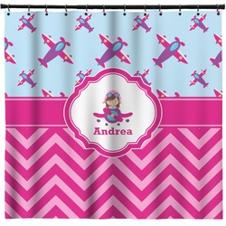 Airplane Theme - for Girls Shower Curtain - 71" x 74" (Personalized)