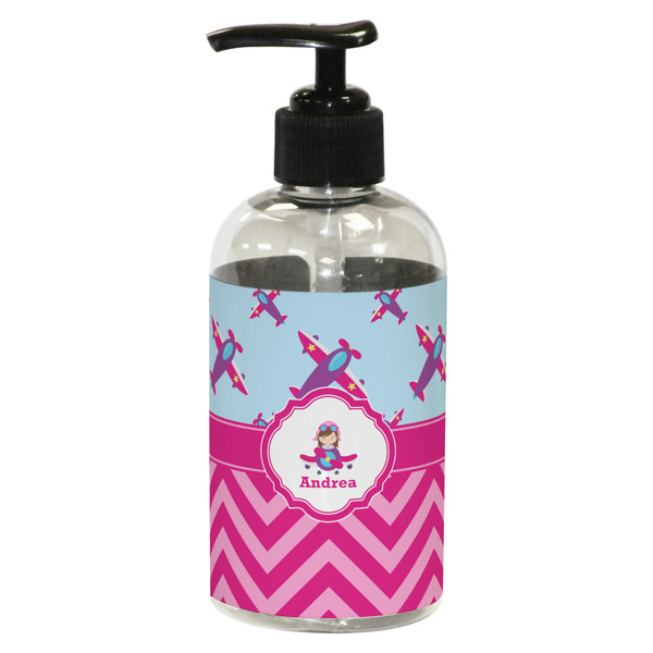 Custom Airplane Theme - for Girls Plastic Soap / Lotion Dispenser (8 oz - Small - Black) (Personalized)