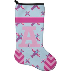 Airplane Theme - for Girls Holiday Stocking - Single-Sided - Neoprene (Personalized)