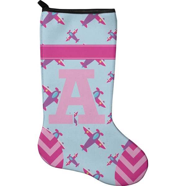 Custom Airplane Theme - for Girls Holiday Stocking - Neoprene (Personalized)