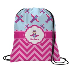 Airplane Theme - for Girls Drawstring Backpack - Medium (Personalized)