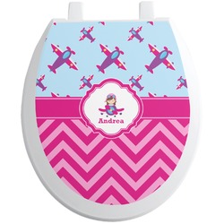 Airplane Theme - for Girls Toilet Seat Decal - Round (Personalized)