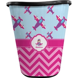 Airplane Theme - for Girls Waste Basket - Double Sided (Black) (Personalized)