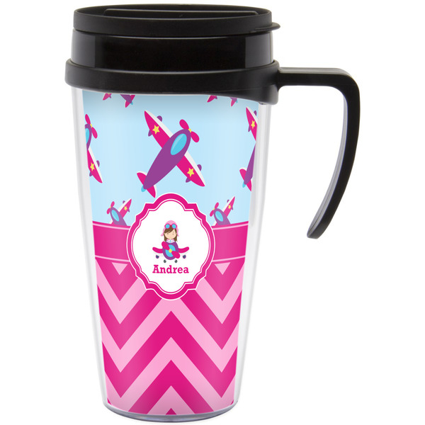 Custom Airplane Theme - for Girls Acrylic Travel Mug with Handle (Personalized)