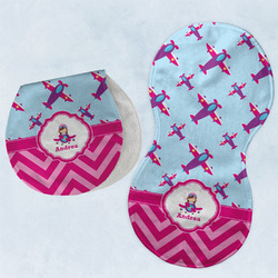 Airplane Theme - for Girls Burp Pads - Velour - Set of 2 w/ Name or Text