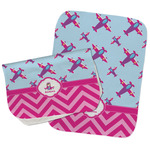 Airplane Theme - for Girls Burp Cloths - Fleece - Set of 2 w/ Name or Text