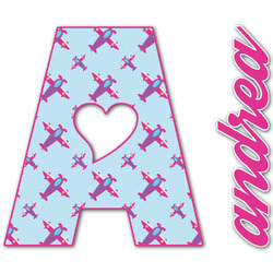 Airplane Theme - for Girls Name & Initial Decal - Up to 12"x12" (Personalized)