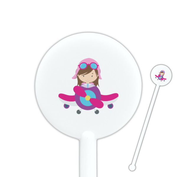 Custom Airplane Theme - for Girls 5.5" Round Plastic Stir Sticks - White - Single Sided