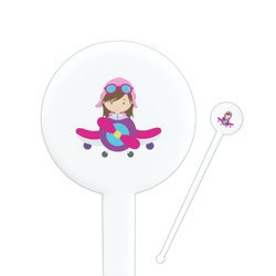 Airplane Theme - for Girls 7" Round Plastic Stir Sticks - White - Single Sided