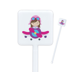 Airplane Theme - for Girls Square Plastic Stir Sticks - Single Sided