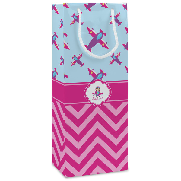 Custom Airplane Theme - for Girls Wine Gift Bags - Matte (Personalized)