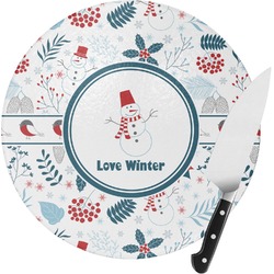 Winter Round Glass Cutting Board - Small (Personalized)