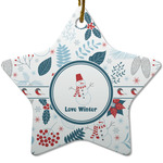 Winter Snowman Star Ceramic Ornament