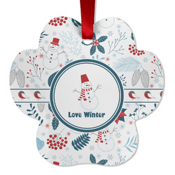 Winter Snowman Metal Paw Ornament - Double Sided