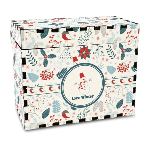 Custom Winter Snowman Wood Recipe Box - Full Color Print