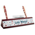 Winter Snowman Red Mahogany Nameplate with Business Card Holder