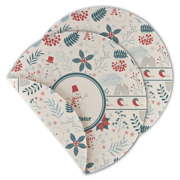 Custom Winter Snowman Round Linen Placemat - Double Sided - Set of 4