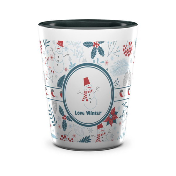Custom Winter Snowman Ceramic Shot Glass - 1.5 oz - Two Tone - Set of 4