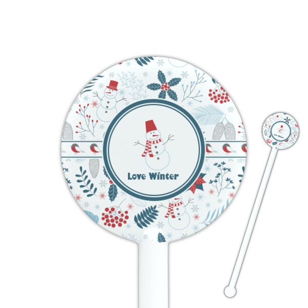 Custom Winter Snowman 5.5" Round Plastic Stir Sticks - White - Double Sided