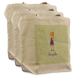 Custom Character (Woman) Reusable Cotton Grocery Bags - Set of 3 (Personalized)