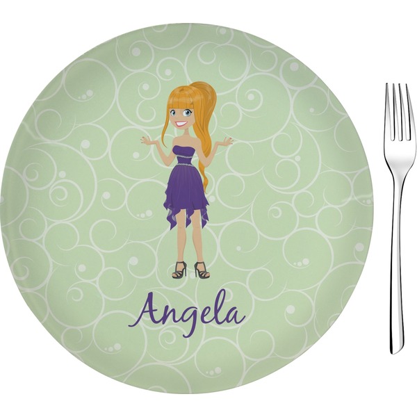 Custom Custom Character (Woman) Glass Appetizer / Dessert Plate 8" (Personalized)