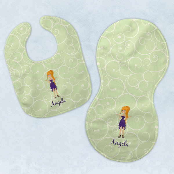 Custom Custom Character (Woman) Baby Bib & Burp Set w/ Name or Text