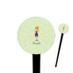 Custom Character (Woman) 4" Round Plastic Food Picks - Black - Double Sided (Personalized)