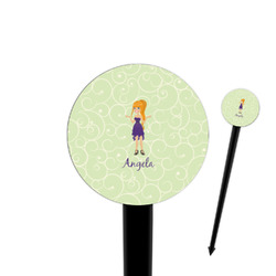 Custom Character (Woman) 4" Round Plastic Food Picks - Black - Single Sided (Personalized)