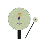 Custom Character (Woman) 5.5" Round Plastic Stir Sticks - Black - Single Sided (Personalized)