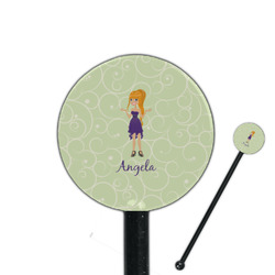 Custom Character (Woman) 5.5" Round Plastic Stir Sticks - Black - Double Sided (Personalized)