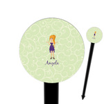 Custom Character (Woman) 6" Round Plastic Food Picks - Black - Single Sided (Personalized)